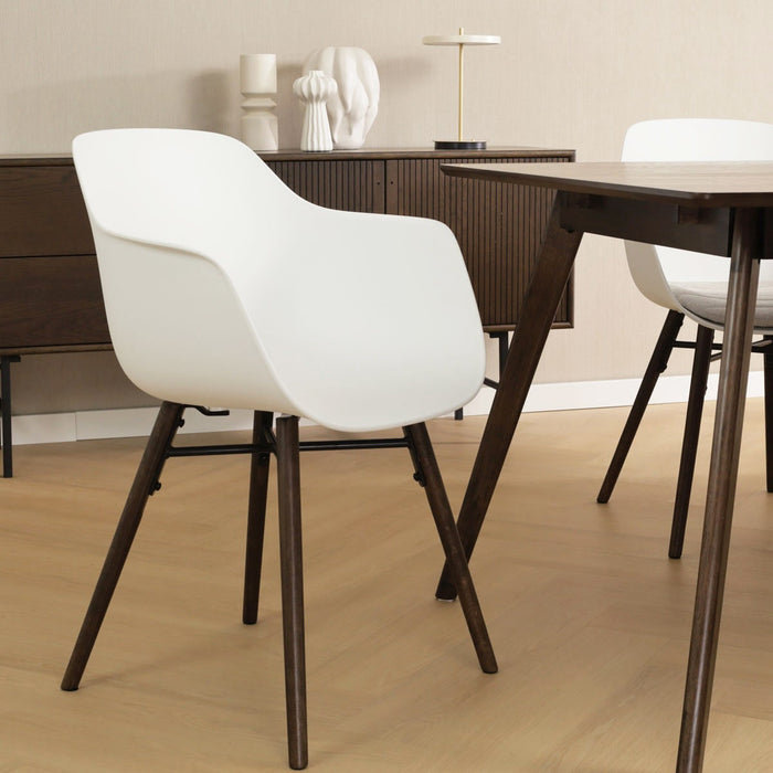 Nolon Nena-Puk Eetkamerstoel Wit - Armleuning - Walnoot Onderstel