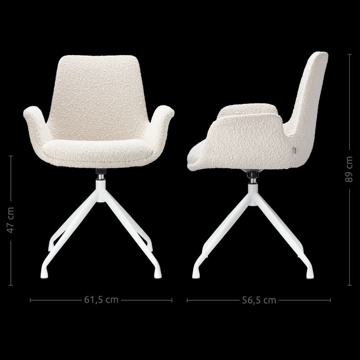 Nolon Nola-Eef Eetkamerstoel Bouclé Beige - Draaibaar Wit Onderstel