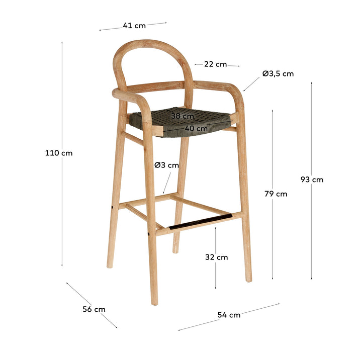 Kave Home - Sheryl kruk in massief eucalyptus hout en groen touw