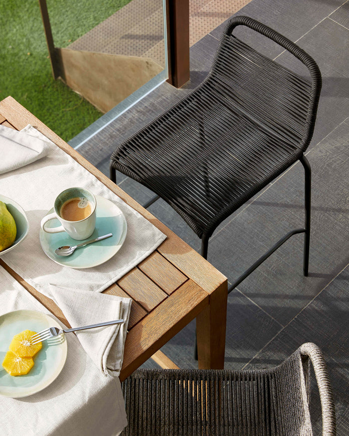 Kave Home - Lambton kruk in zwart touw en staal met zwarte afwerking