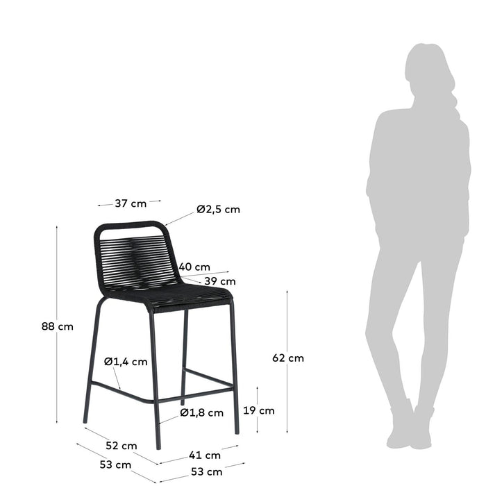 Kave Home - Lambton kruk in zwart touw en staal met zwarte afwerking