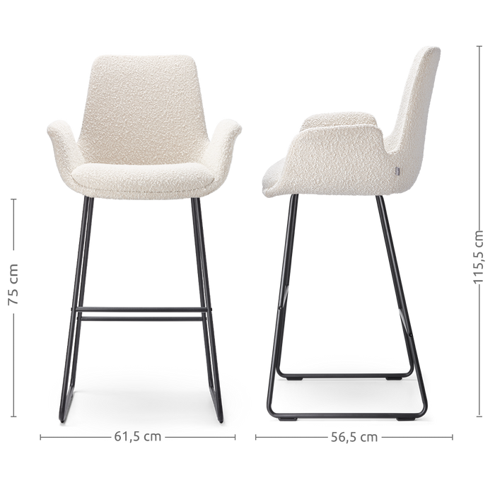 Nolon Nino-Eef Barkruk Bouclé Beige - met Armleuning - Zwart - 75 cm