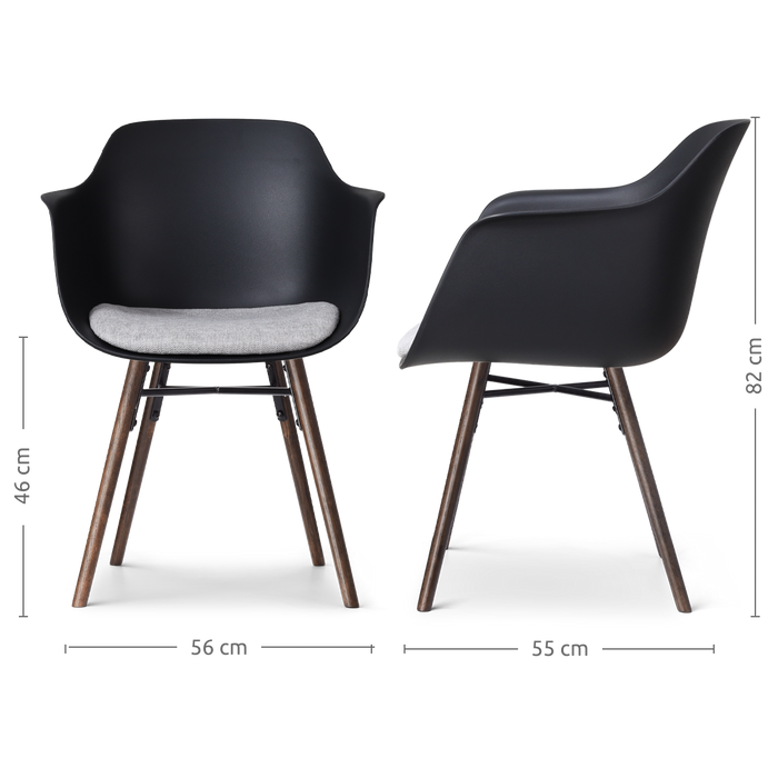 Nolon Nena-Liz Eetkamerstoel Zwart - Lichtgrijs Kussen - Walnoot