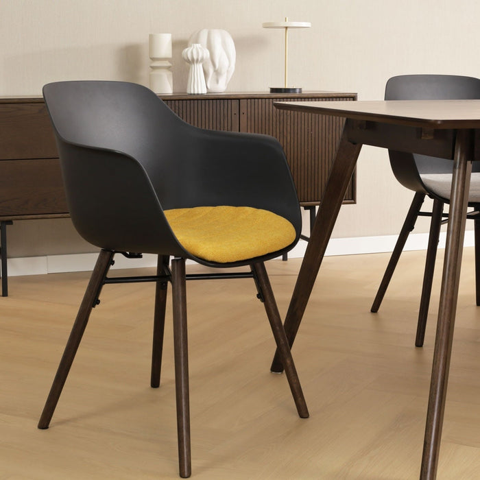 Nolon Nena-Liz Eetkamerstoel Zwart - Okergeel Kussen - Walnoot