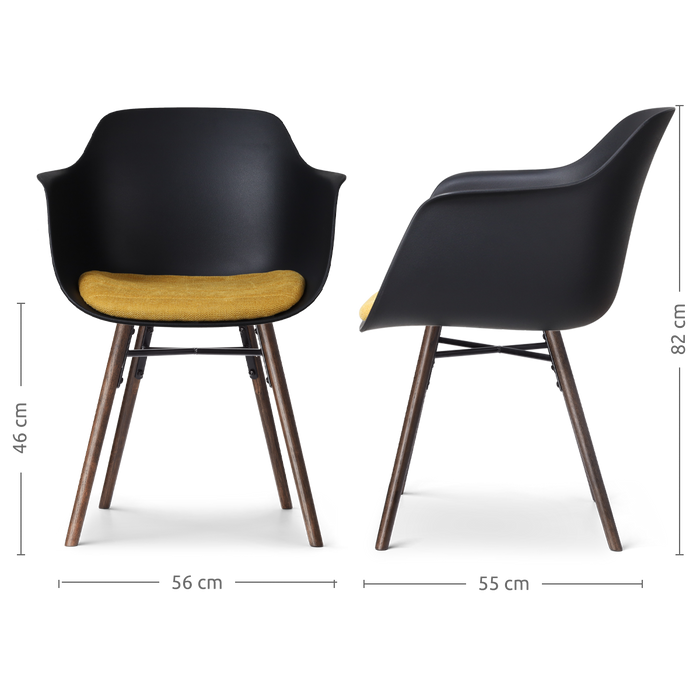 Nolon Nena-Liz Eetkamerstoel Zwart - Okergeel Kussen - Walnoot