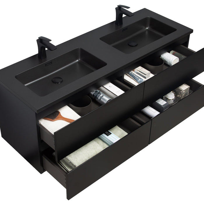 Badplaats Badkamermeubel Set Angela 140cm - Mat Zwart - Zwart