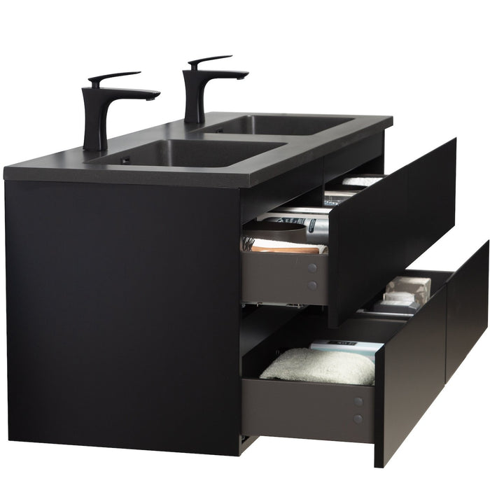 Badplaats Badkamermeubel Set Angela 140cm - Mat Zwart - Zwart