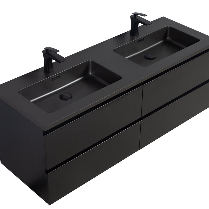 Badplaats Badkamermeubel Set Angela 140cm - Mat Zwart - Zwart