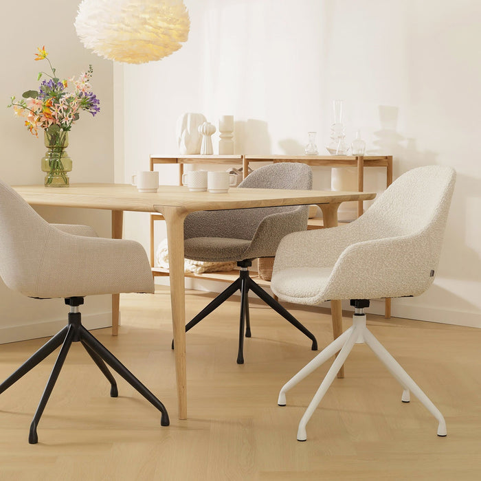 Nolon Nola-Mae Eetkamerstoel Bouclé Beige - Draaibaar Wit Onderstel