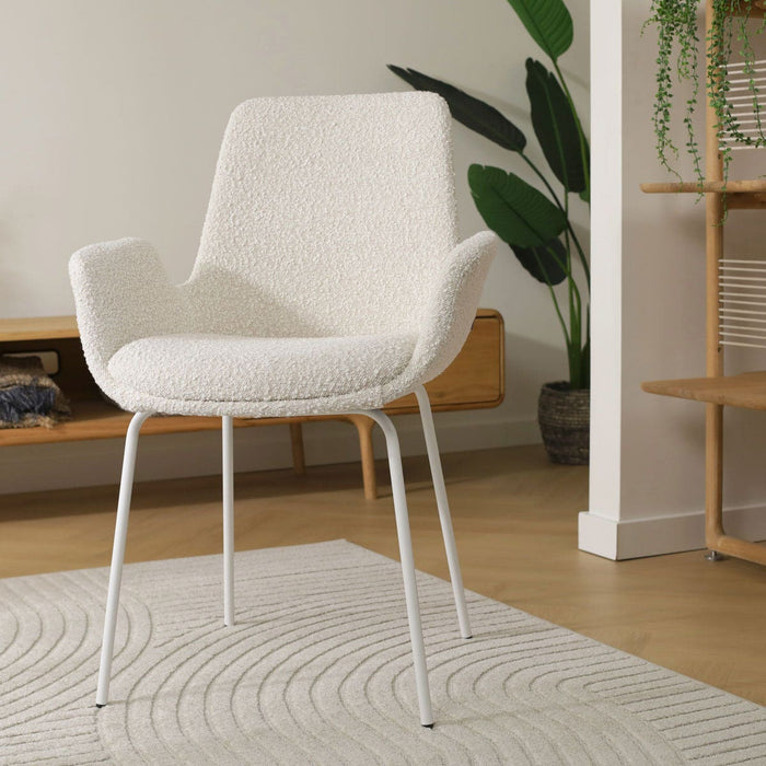 Nolon Nora-Eef Eetkamerstoel Bouclé Beige - met Armleuning - Wit