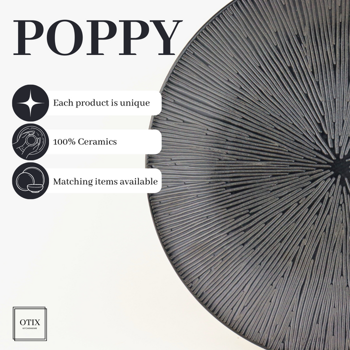 OTIX Diner Bordenset 6 Persoons Zwart 27cm Keramiek POPPY