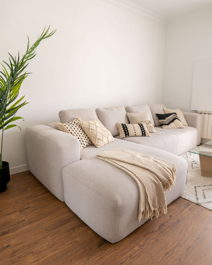 Kave Home - 4-zitsbank Blok beige met chaise longue links 330 cm