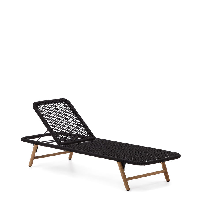 Kave Home - Ligstoel Dandara met zwart stalen frame, touw en poten van