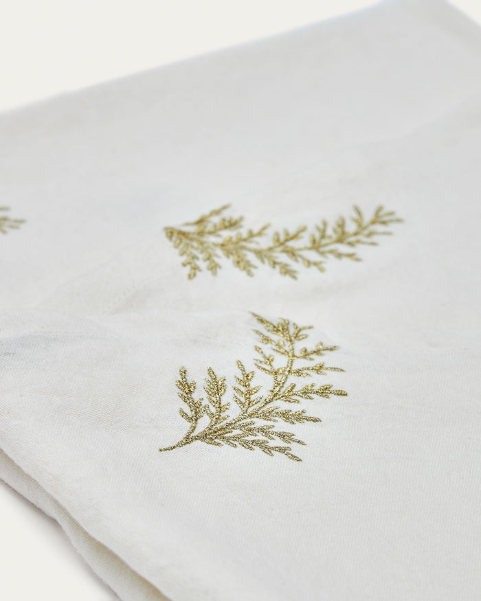 Kave Home - Rond wit Masha-tafelkleed wit katoen linnen goudkleurig