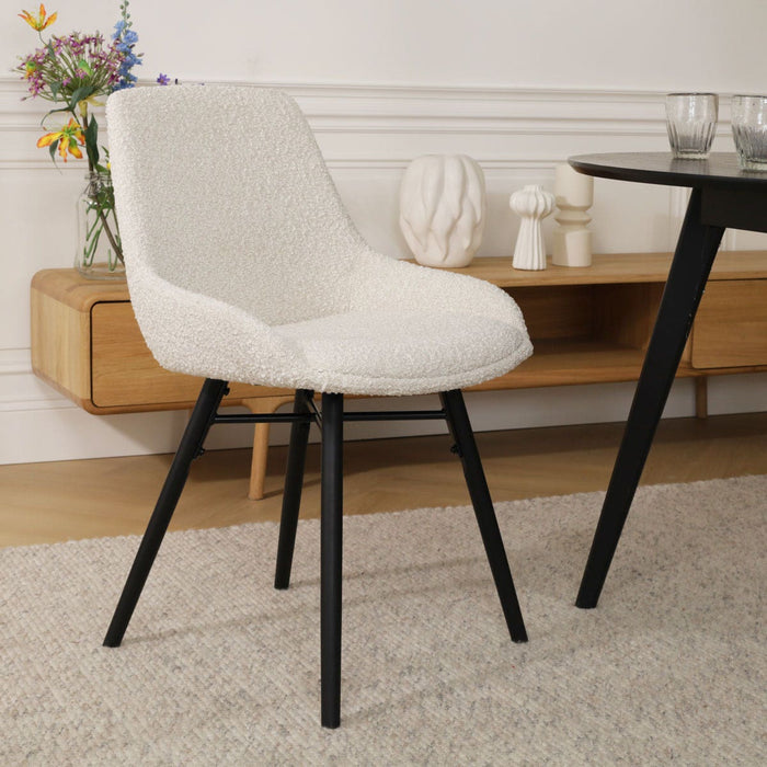 Nolon Nova-Isa Eetkamerstoel Bouclé Beige - Stof - Zwart Onderstel
