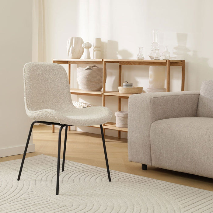 Nolon Nora-Fé Eetkamerstoel Bouclé Beige - Stof - Zwarte Poten