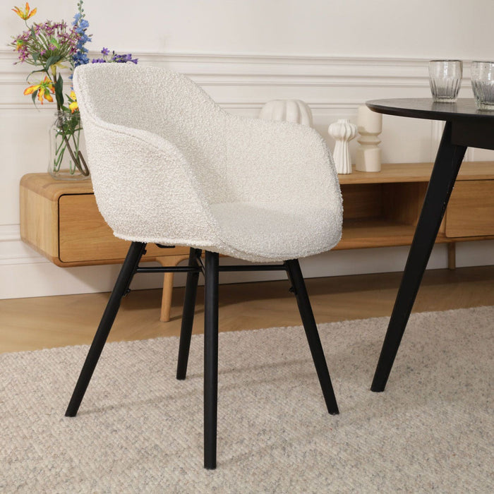 Nolon Nena-Mare Eetkamerstoel Bouclé Beige - Zwarte Houten Poten