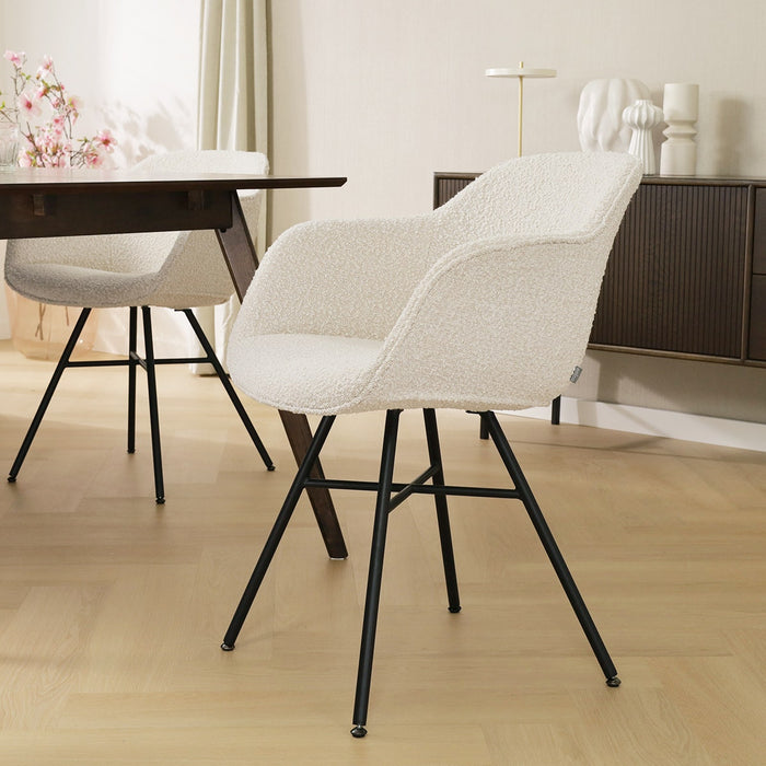 Nolon Noa-Mare Eetkamerstoel Bouclé Beige - Armleuning - Zwarte Poten