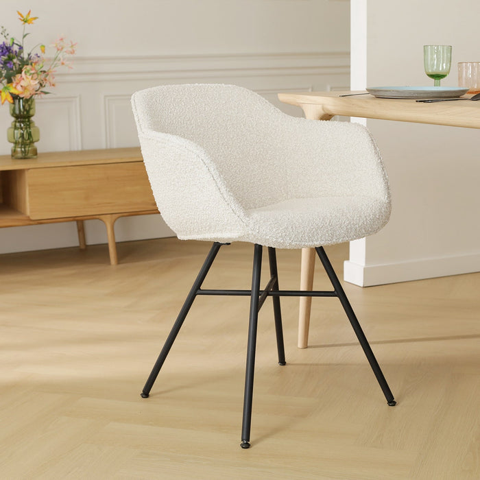 Nolon Noa-Mare Eetkamerstoel Bouclé Beige - Armleuning - Zwarte Poten