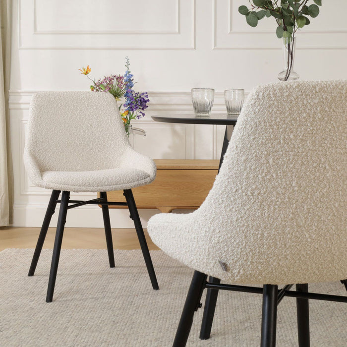 Nolon Nova-Isa Eetkamerstoel Bouclé Beige - Stof - Zwart Onderstel