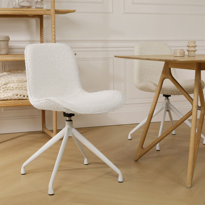 Nolon Nola-Fé Eetkamerstoel Bouclé Beige - Draaibaar Wit Onderstel
