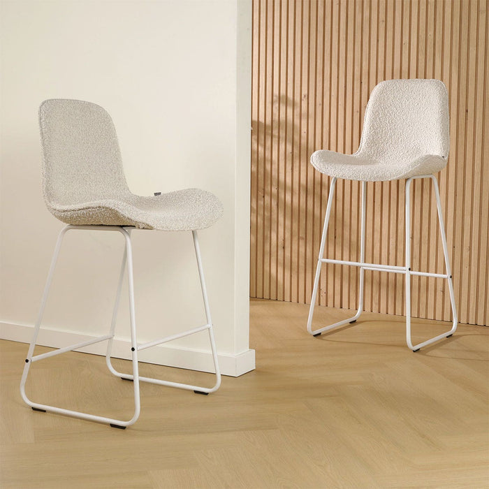 Nolon Nino-Fé Barkruk Bouclé Beige - Wit Onderstel - 75 cm