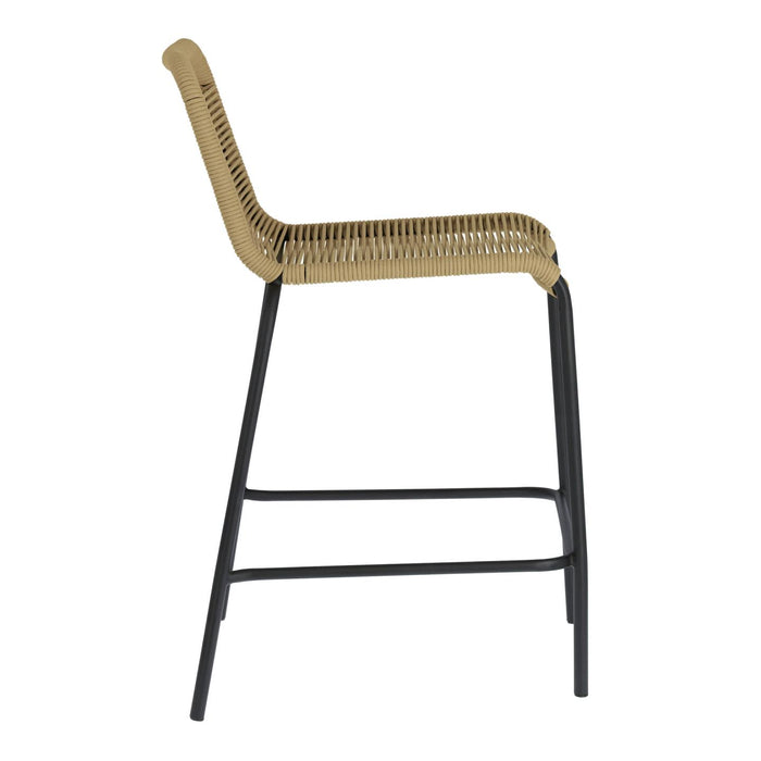 Kave Home - Lambton Kruk in bruin touw en staal met zwarte afwerking