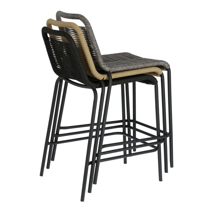 Kave Home - Lambton Kruk in bruin touw en staal met zwarte afwerking