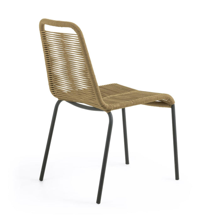 Kave Home - Lambton stoel in bruin touw en staal met zwarte afwerking