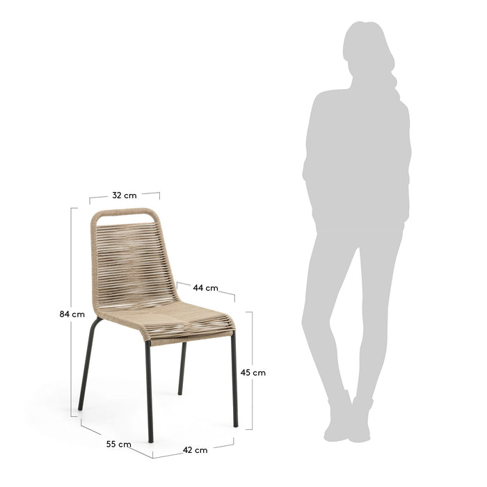 Kave Home - Lambton stoel in bruin touw en staal met zwarte afwerking