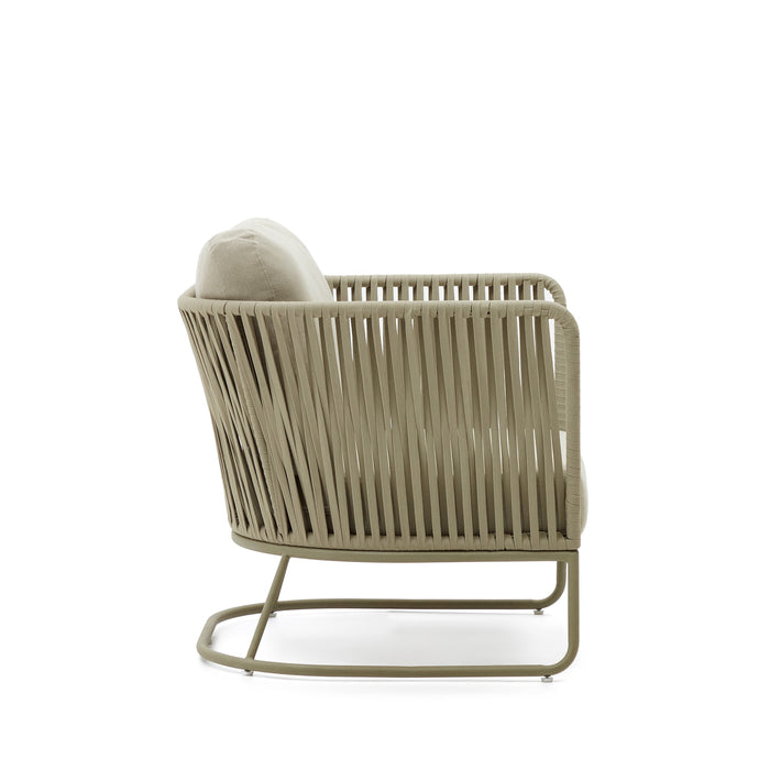 Kave Home - Outdoor-fauteuil Saconca van touw en groen gegalvaniseerd