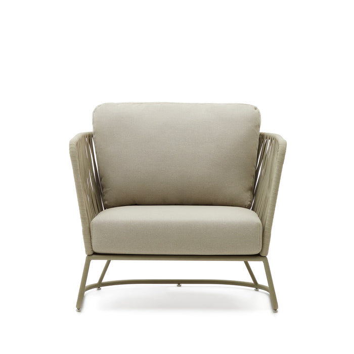 Kave Home - Outdoor-fauteuil Saconca van touw en groen gegalvaniseerd