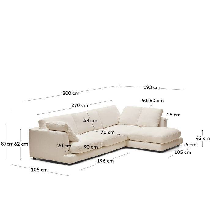 Kave Home Gala 4-zitsbank met Chaise Longue Rechts - Beige