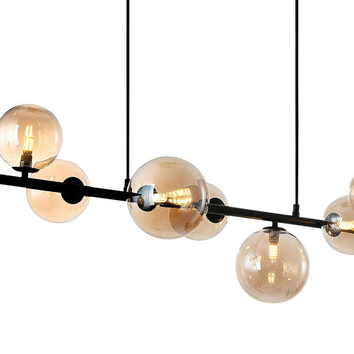 Freelight Hanglamp Calcio Zwart - Amber Glas 9Lichts 125cm