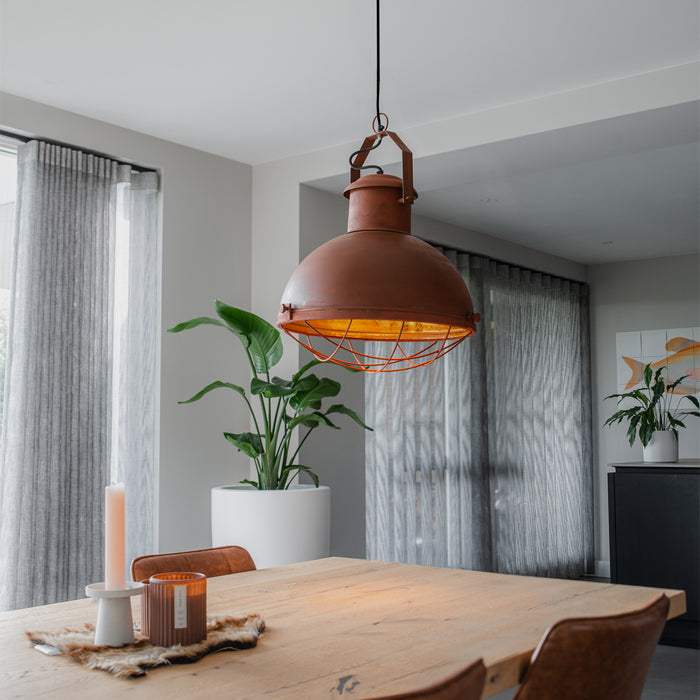 QAZQA Industriële hanglamp roestbruin met gouden binnenkant - Engine