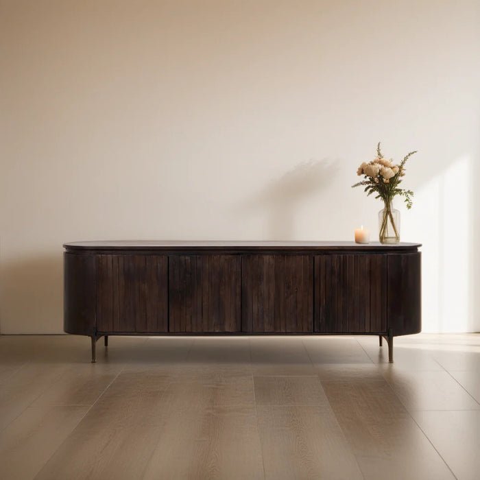 by fonQ Grand Tv-Meubel Donkerbruin Mangohout - B 175 cm