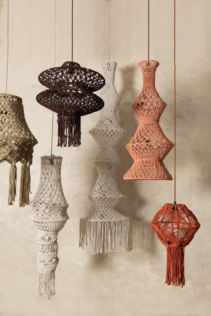 PTMD Milley Brown cotton macrame hanging lamp 2 layers