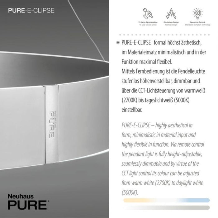 Neuhaus PURE® Hanglamp PURE®-E-CLIPSE e-Lift Aluminium Ø 70cm incl.
