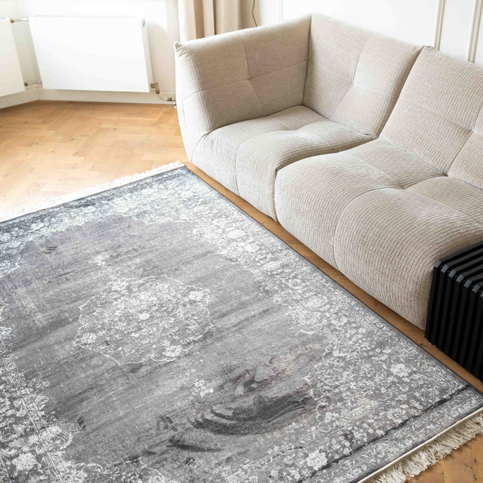 Vintage vloerkleed Ornament antraciet met franjes 195x300cm