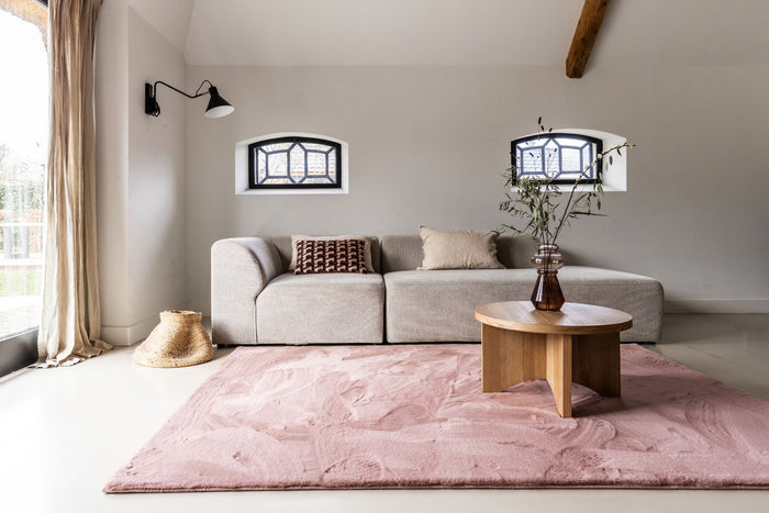 Interieur05 Rond Hoogpolig Vloerkleed Lux Oud Roze 160cm