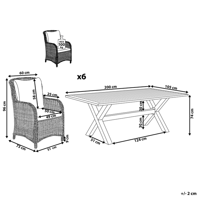 Beliani - CASCAIS - Tuinset voor 6 - Beige - PE rotan