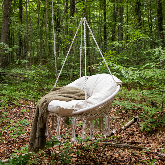 Nest outdoor Leah katoenen tuin hangstoel beige - met zitkussen