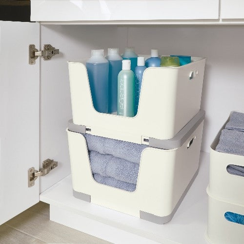 iDesign - Stapelbare Opbergbox met Opening, 39 x 23 cm, Kunststof, Bei