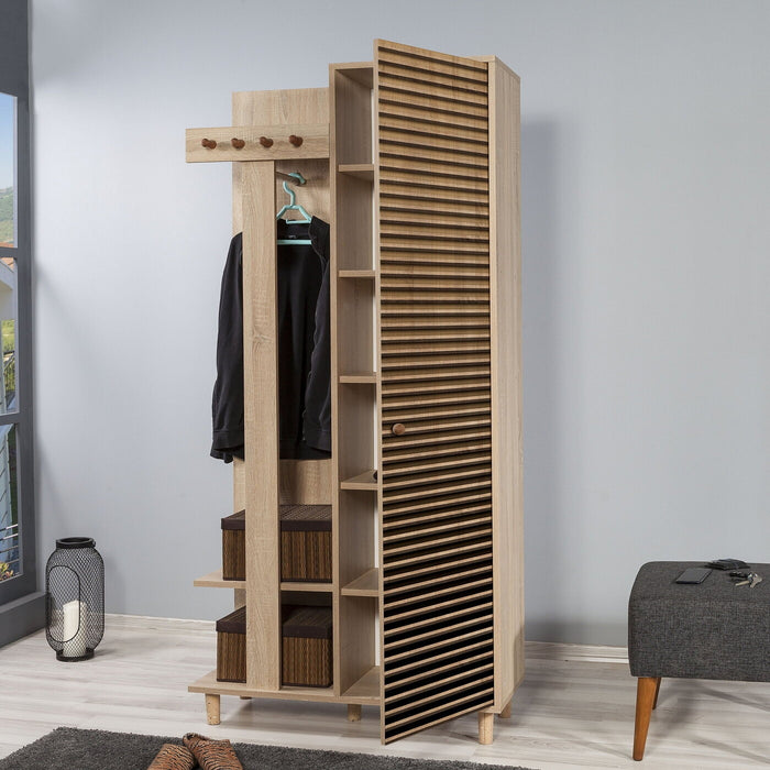 Giga Meubel - Garderobemeubel Eiken Hout - Gestreept - 90x36x194cm - Garmanto