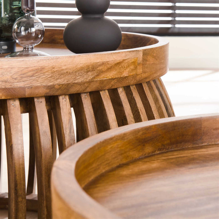 Giga Meubel - Salontafel Tweak Curve Set van 2 Mangohout Ø80|Ø60