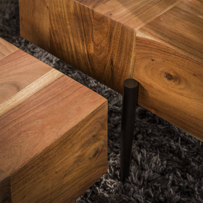 Giga Meubel - Salontafel Blocks Set van 2 Acaciahout Naturel Vierkant