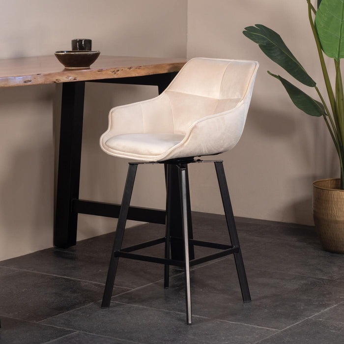 Giga Meubel - Barstoel Shannon Velvet Champagne Draaibaar - Set van 2