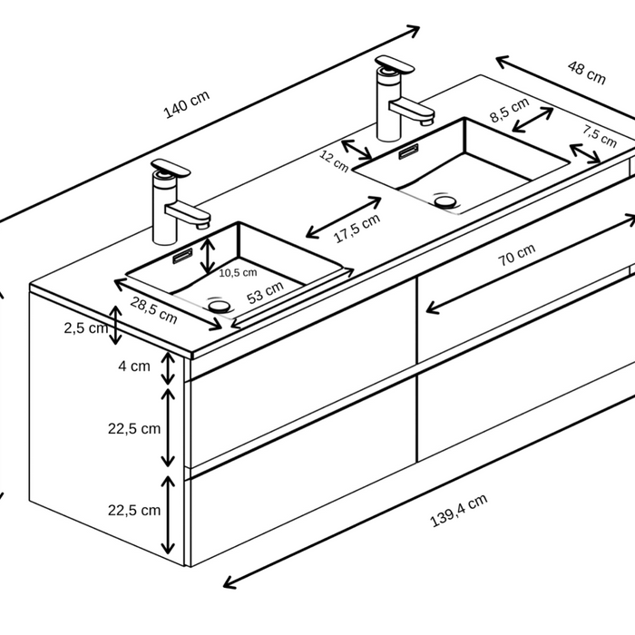 Badplaats Badkamermeubel Set Angela 140cm - Bruin Eiken - Badmeubel