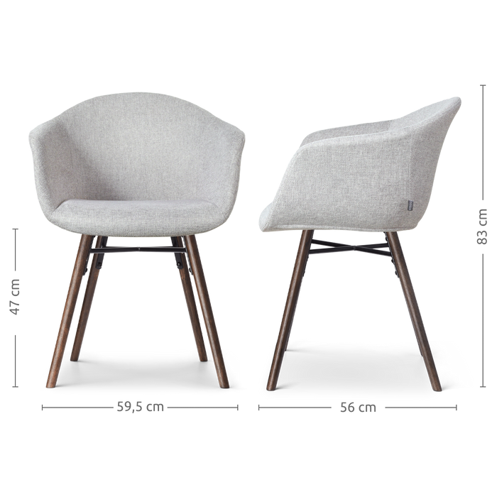 Nolon Nena-Otis Eetkamerstoel Lichtgrijs - met Armleuning - Walnoot