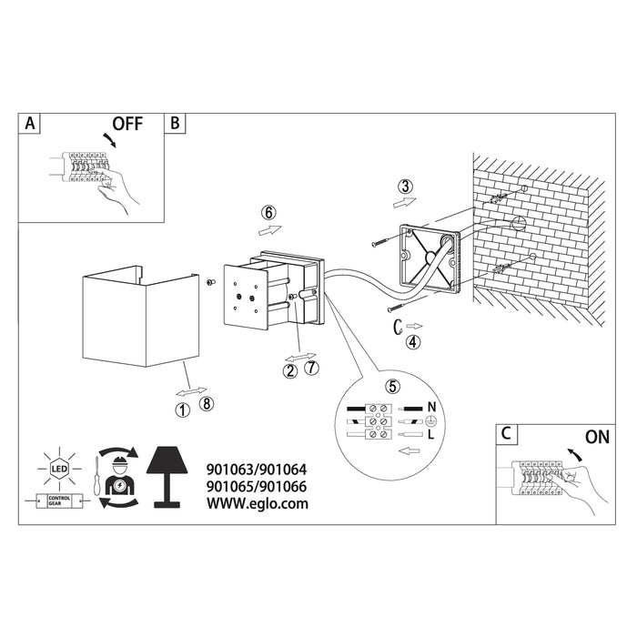 EGLO Calpino 3 Wandlamp - LED - 10 cm - Wit
